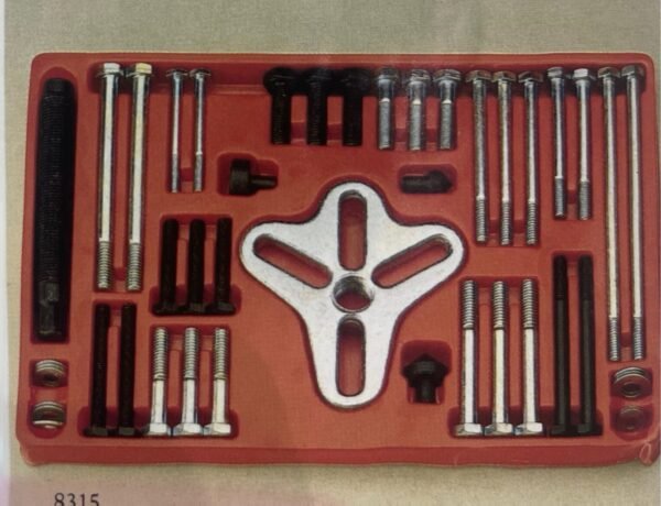 46-piece bolt grip puller set with bolts and washers for removing flywheels and pulleys