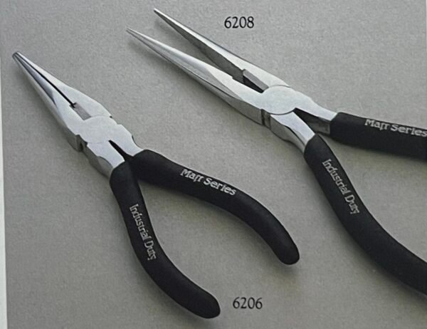 Long Nose Pliers with serrated jaws and induction hardened cutting edges for electricians and mechanics