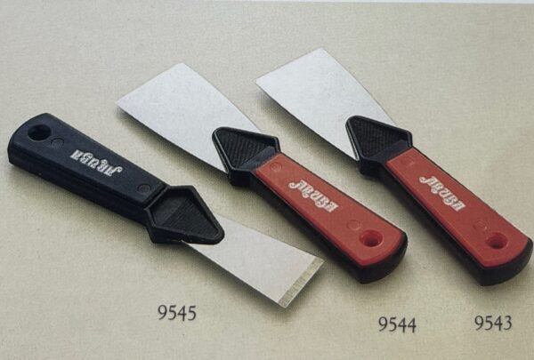 Putty knives with flexible and stiff blades in various steel types and nylon handles