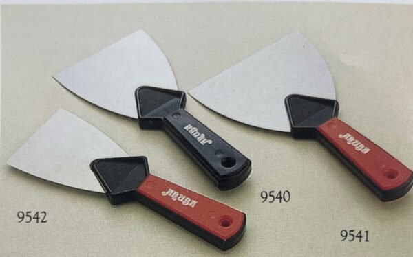 Putty knives and scrapers with high carbon steel blades and nylon handles