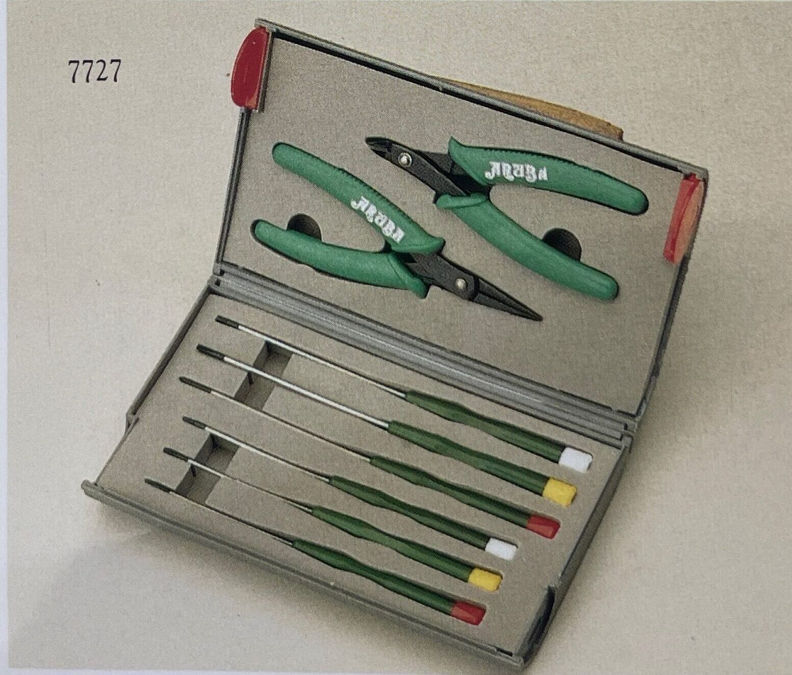 Precision electronics toolkit with screwdrivers and pliers