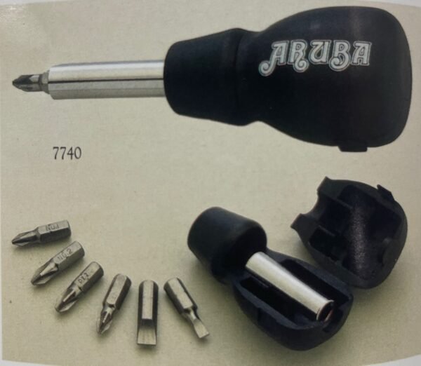 7-piece screwdriver set with internal handle storage and assorted bits