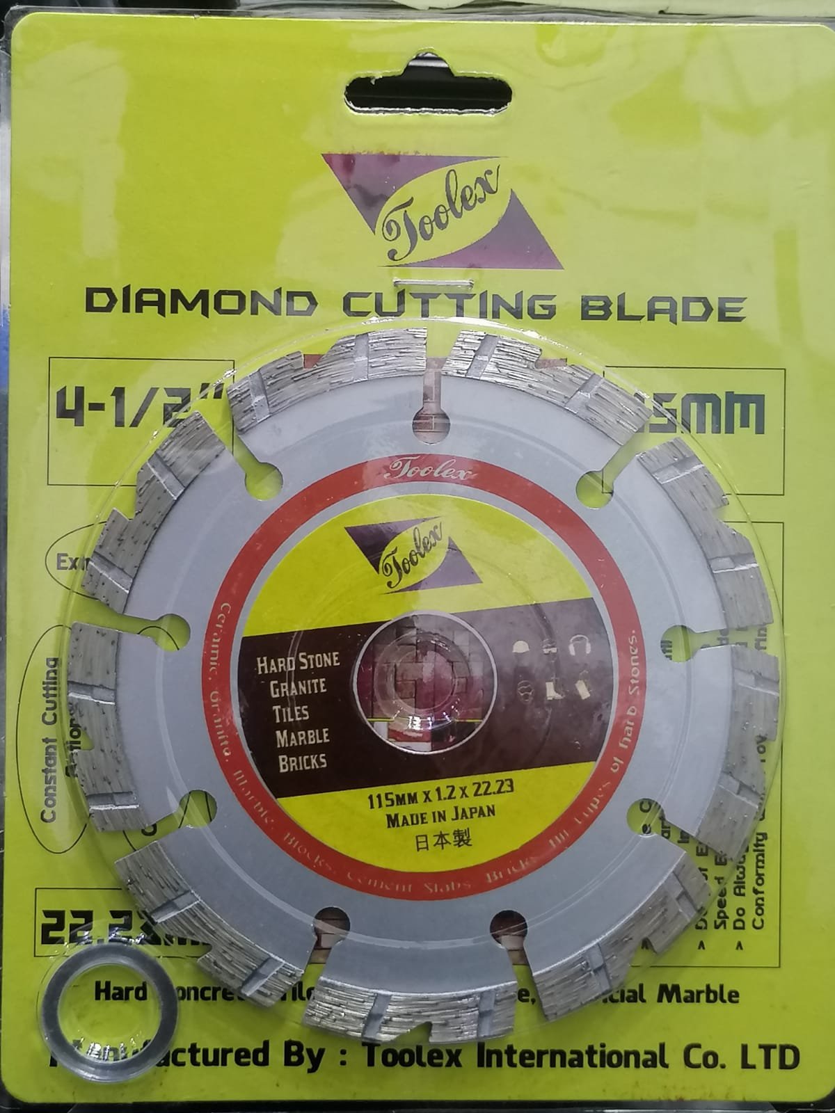 TooLex TL115CP continuous rim diamond blade in yellow and green retail packaging